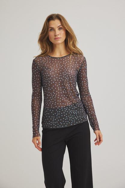 LUXZUZ // ONE TWO Sigborg Dot Mesh T-shirt T-Shirt 503 Blue Fog